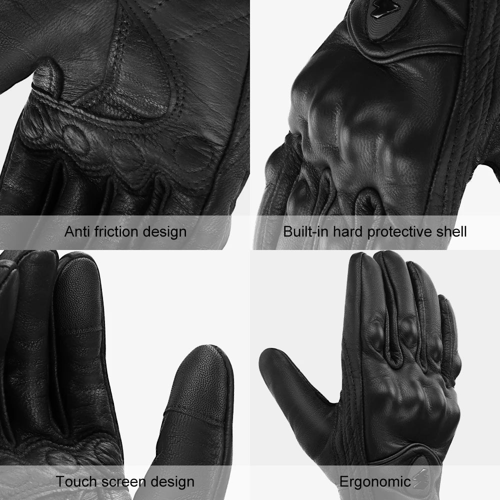 Goatskin Leather Motorcycle Gloves for Men & Women - Full-Finger Moto Gloves for Motorcycles & Electric Bikes (S-XXXL)