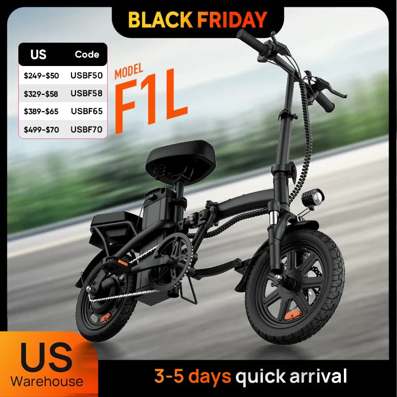 Adult Foldable Electric Bike – Brushless Motor, 48V Lithium Battery, 14-Inch (350mm) City Commuter
